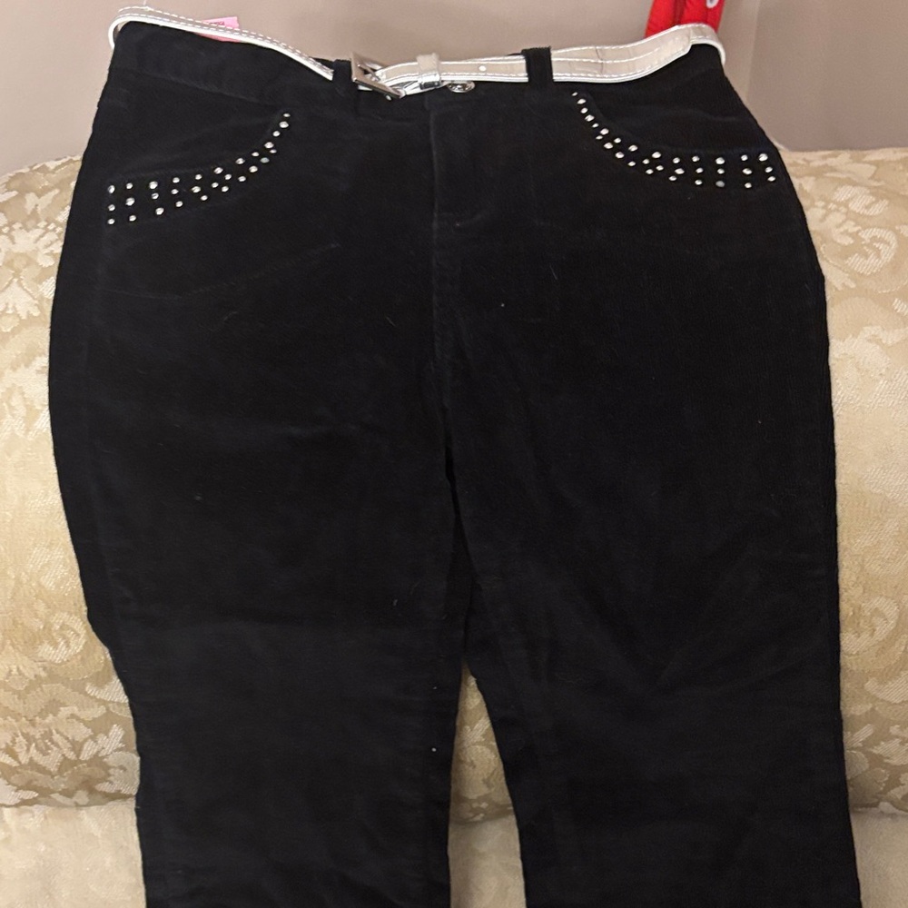 girls Arizona Jean Company Black Corduroy Pants with Silver Accents